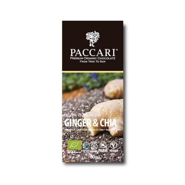 PACCARI Bio Schokolade Ingwer & Chia, 60% Kakao 50g